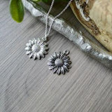 Sunflower Necklace, Sterling Silver, Sunflower Jewelry, Silver Sunflower, Silver Daisy, Black Daisy, Black Sunflower, Sun Flower Necklace