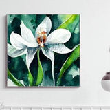 Green Orchid Fine Art Print, Watercolour Abstract Flower Wall Art, Bright Lime Green Floral Painting, White Decor, UK artist