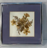 Pressed Flower Art Framed Purple Matted Signed Silver Frame Wall Hanging 6??? Sq.