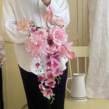 Pink Cascading  Cala Lily  Pink Orchid Wedding Boquet Wedding Flowers Arrangments