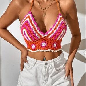 Crochet Tank Top, Crochet Bralette, Crochet Summer Top, Boho Crop Top, Sunflower Crochet Crop, Crochet Top Patterns, Cotton Bralette