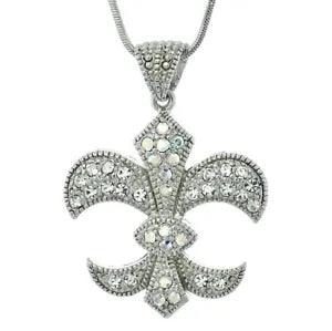 Fleur De Lis Necklace Made With Swarovski Crystal Iris Lily Flower Paris Pendant