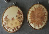 Vintage pressed flowers x 2 in oval copper frames 11.5 cm's x 9 cm's
