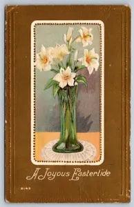 A Joyous Eastertide, Lily, 1909 Postcard, Appleton Ont DPO Broken Circle Cancel