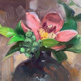 Original oil painting Pink Orchid Flower  contemporary still life small 6 x 8 inch framed ready to hang artwork floral by Elo Wobig