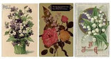 LOT OF 3 Lily of the valley roses violets flowers floral c1910 postcards