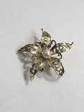 Vintage Dainty Filigree Lily Flower Open Faux Pearl Gold Tone Pin Brooch