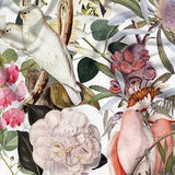 Pink Sunrise Fabric, Cockatoo Fabric, Hydrangea Fabric, Floral Material, Orchid Fabric, Eco Fabric, Botanical Fabric, Parrot Fabric