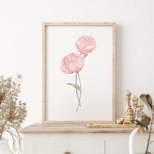 Watercolor Minimalist Peonies, Blush Pink Peony, Floral Wall Decor, Extra Large Fine Art Poster, Gift for Her, Baby Girl Nursery Floral Art