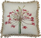 Wool Needlepoint Throw Pillow Handmade Red Agapanthus African Lily Cushion 18x18