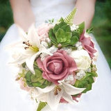 Real Touch Artificial Pink White Peony Dusty Rose Babys Breath Succulent Bridal Bouquet Bridesmaid Bouquet Prom Cascade Wedding Flowers