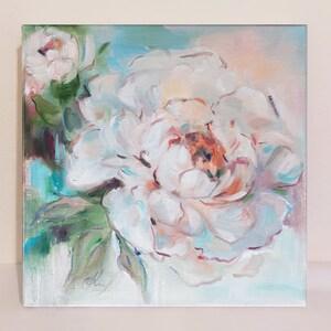 White peony art painting original Flowers oil painting on canvas Small paintings Floral wall art Small botanical oil painting Picture flower