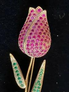 PINK GREEN RHINESTONE CRYSTAL PEARL LILY ROSE TULIP FLOWER PIN BROOCH JEWELRY 3???
