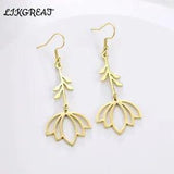 Leaf Lotus Flower of Life Drop Earring for Women Unusual Stainless Steel Jewelry