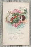 Vintage Easter Happiness Postcard-Carnations-Bunnies Eating Flowers-638