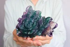 5.2" Natural Fluorite Peony,Hand Carved Peony,Quartz Crystal Flower,Reiki wk181