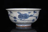 5.5" Old Antique Porcelain yuan dynasty Blue white open slice peony flower Bowl
