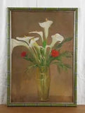 Callas and Carnations Bouquet Painting, Flowers in Glass Vase Oil, Original