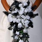 MICAH BLACK & WHITE Wedding Bouquet Package Bridal Bridesmaid Groom Boutonnieres Corsages Keepsake Bouquets Roses Silk Floral Custom Flowers
