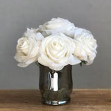 Real Touch Rose Flower Arrangement. Cream White Roses in Faux Water Metallic Charcoal Gray Black Vase. Rose Wedding Centerpiece Bouquet