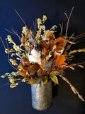 Cotton Dried Flower Arrangement With galvanized Metal Vase By Petals
