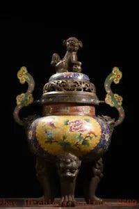20" Chinese bronze Cloisonne flower Peony RuYi dynasty incense burner censer