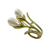 Vintage WORTHINGTON Austrian Crystal Faux Pearl Calla Lily 2" x 1.25" Brooch Pin