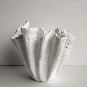 Handmade white planter. Modern ceramic vase. Unique orchid pot.