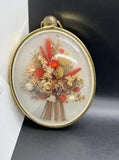 Dried Flowers Bouquet In Curved Glass Framed Wall Art Vintage Oval Ribbon Hanger