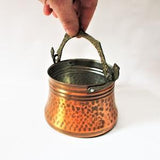 Vintage CAULDRON Hammered Copper Tin Lined  Decorative Sepent Handle Pot Pail Hanging Bucket