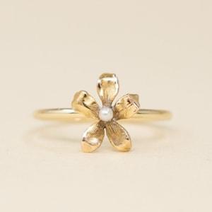 Antique 14k Flower Ring, Seed Pearl - 1910s Art Nouveau Gold Ring, Stickpin Conversion