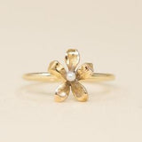Antique 14k Flower Ring, Seed Pearl - 1910s Art Nouveau Gold Ring, Stickpin Conversion