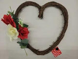 14" Pink Flowered Wreath Heart Shaped Twig Base