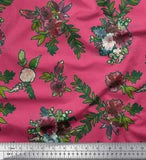 Soimoi Cotton Poplin Fabric Leaves & Ranunculus Floral Decor Fabric-Sj0