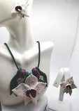 Large Chunky Polymer Lily Orchid Earrings & Necklace Set Jewelry Gift Lot Estate