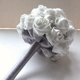 Satin Rose Bouquet, Bridal Bouquet, Bridesmaid Bouquets, White and Silver Bouquet