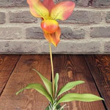 Large Artificial Paphiopedilum Lady Slipper Orchid on disc ORANGE/RED
