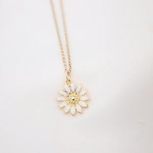 Dainty White Sunflower Enamel Necklace, Floral Necklace, 14K Gold Filled, Stylish, Elegant, Wedding, Bride, Bridesmaid Gift For Her