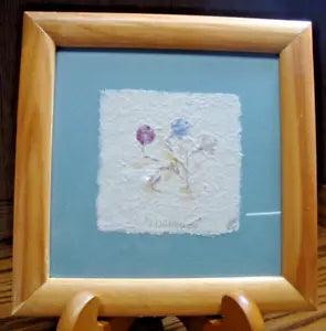 1994 SIGNED 8.5"x8.5" Art Dried Pressed Flowers Natural Leaf Framed Picture  O11