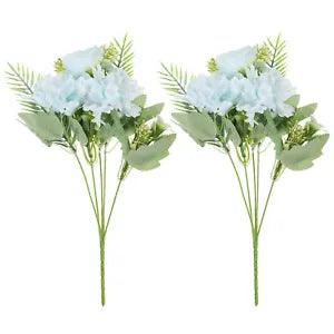 2Pcs 5 Branch Artificial Silk Peony Hydrangea Fake Flowers with Stem, Green