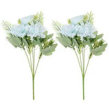 2Pcs 5 Branch Artificial Silk Peony Hydrangea Fake Flowers with Stem, Green