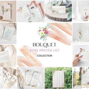 Rose Bouquet, Protea & Lily, Wedding Template Collection, Boho Wedding Invite Kit, Wedding Invitation Set, Invitation Template Bundle, DIY