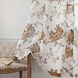 Vintage Brown Floral Curtains for Bedroom Peony Flower Sheer Curtains 95 Inches