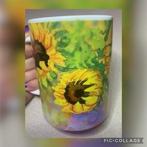 Sunflowers Mug - Decorative watercolour theme mug, Mug for Friend, Gift for Friend