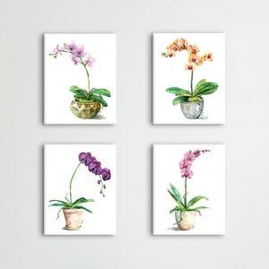 Watercolor Orchid Print Set of 4 - Watercolor Paintings, Orchid Paintings, Botanical Print, Plant, Orchids, Painting, Watercolor Flowers,Art