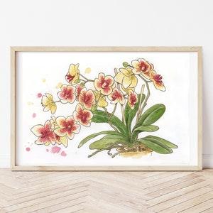 Print watercolor orchids, botanical print, plants and flowers, illustration, painting, wall decoration, watercolor