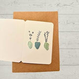 Real Sea Glass Potted Plant Card, Unique Tiny card, Beach Glass Card