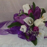 Purple Round Wedding Bouquet - Calla Lily Bridal Bouquet - Purple Tulip - Garden - Artificial Wedding Flowers - Bridesmaid Bouquets