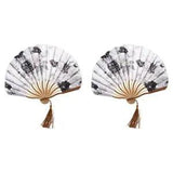 2XX Chinese Gray Peony Blossom Fabric Bamboo Folding Dancing Hand Fan White O5K6