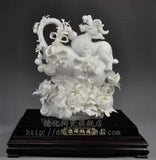 18" Unique Dehua White Porcelain Dragon Pixiu Wealth Peony Flower Wealth Statue